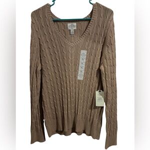 St. John’s Bay Cable Knit V-Neck Sweater - Beige women’s XL